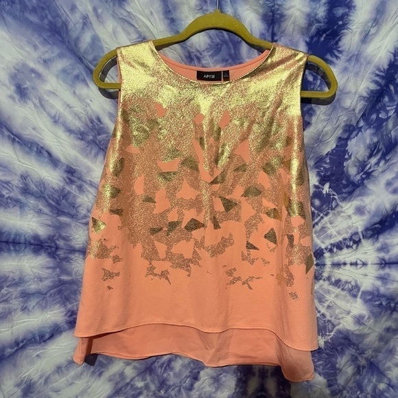 Apt. 9 Women's Coral And Gold Double Layer Flowy Sleeveless Blouse Size Large - Picture 1 of 7
